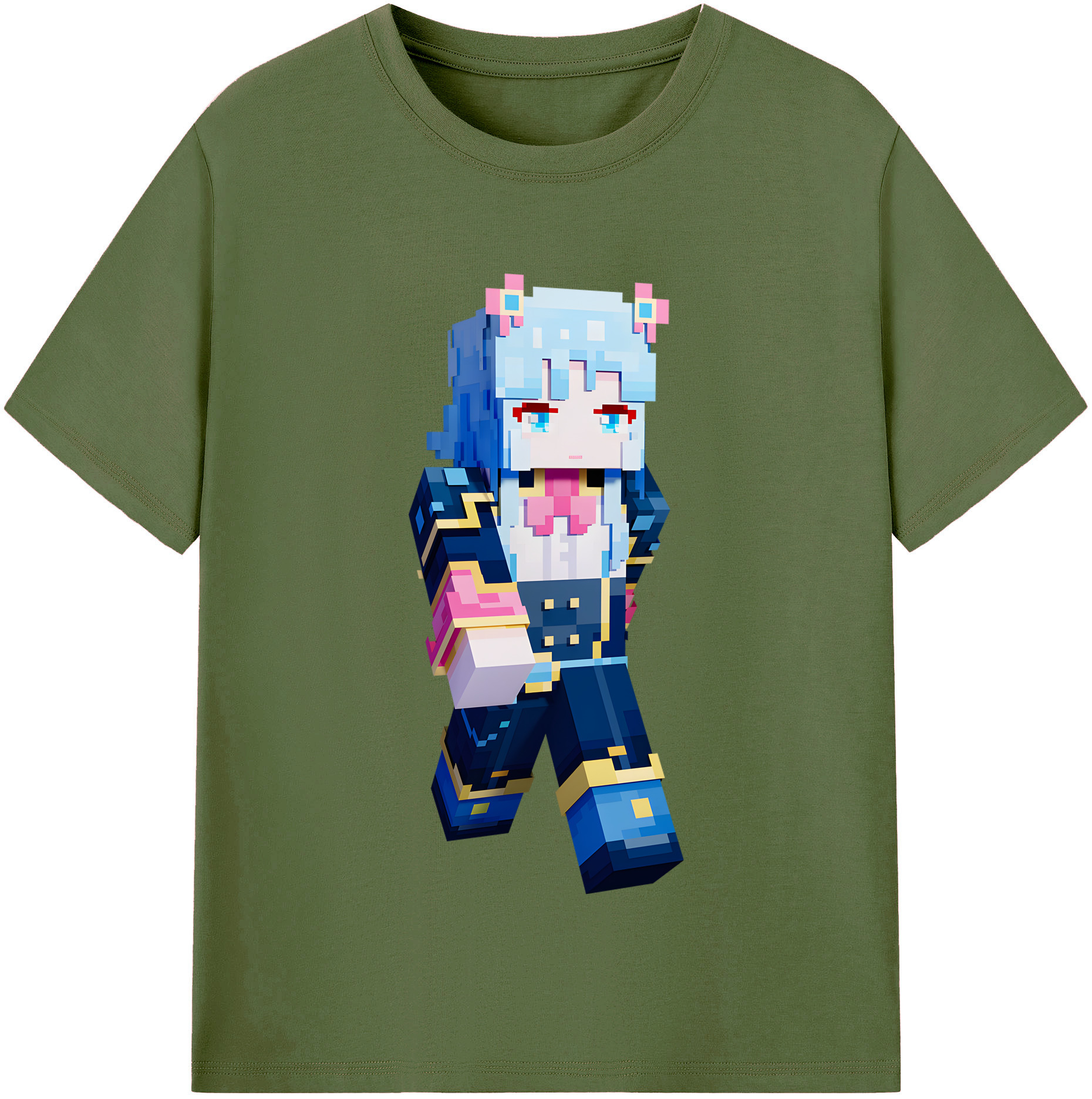 （画像用） マインクラフト ブロックの世界 Minecraft MC Block world 綿100％半袖Tシャツ（フロントプリント）